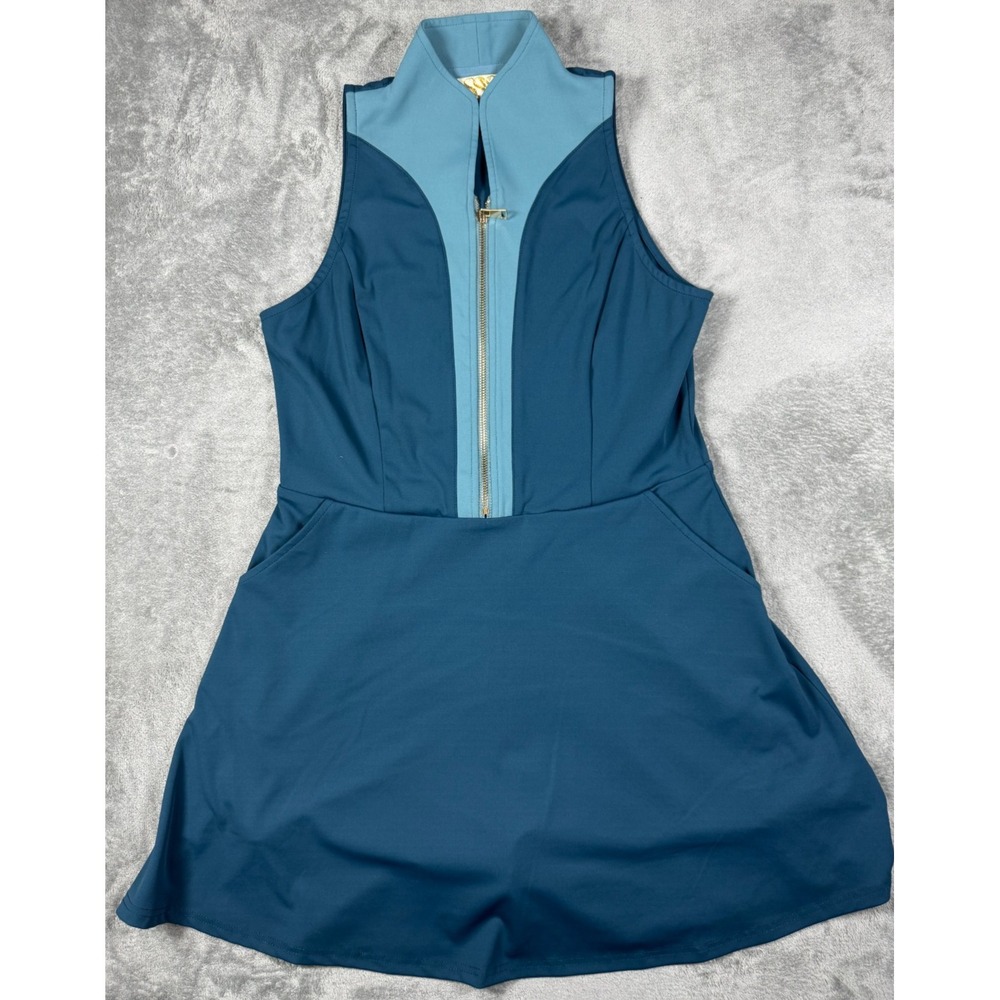 SSYS The Label Womens Golf Tennis Zip Sleeveless Dress Built In Shorts Blue Med